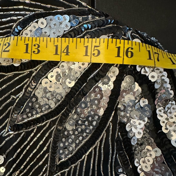 Vintage Laurence Kazar Black Silk Beaded Sheath Dress With Sequined Shoulders - Picture 11 of 15
